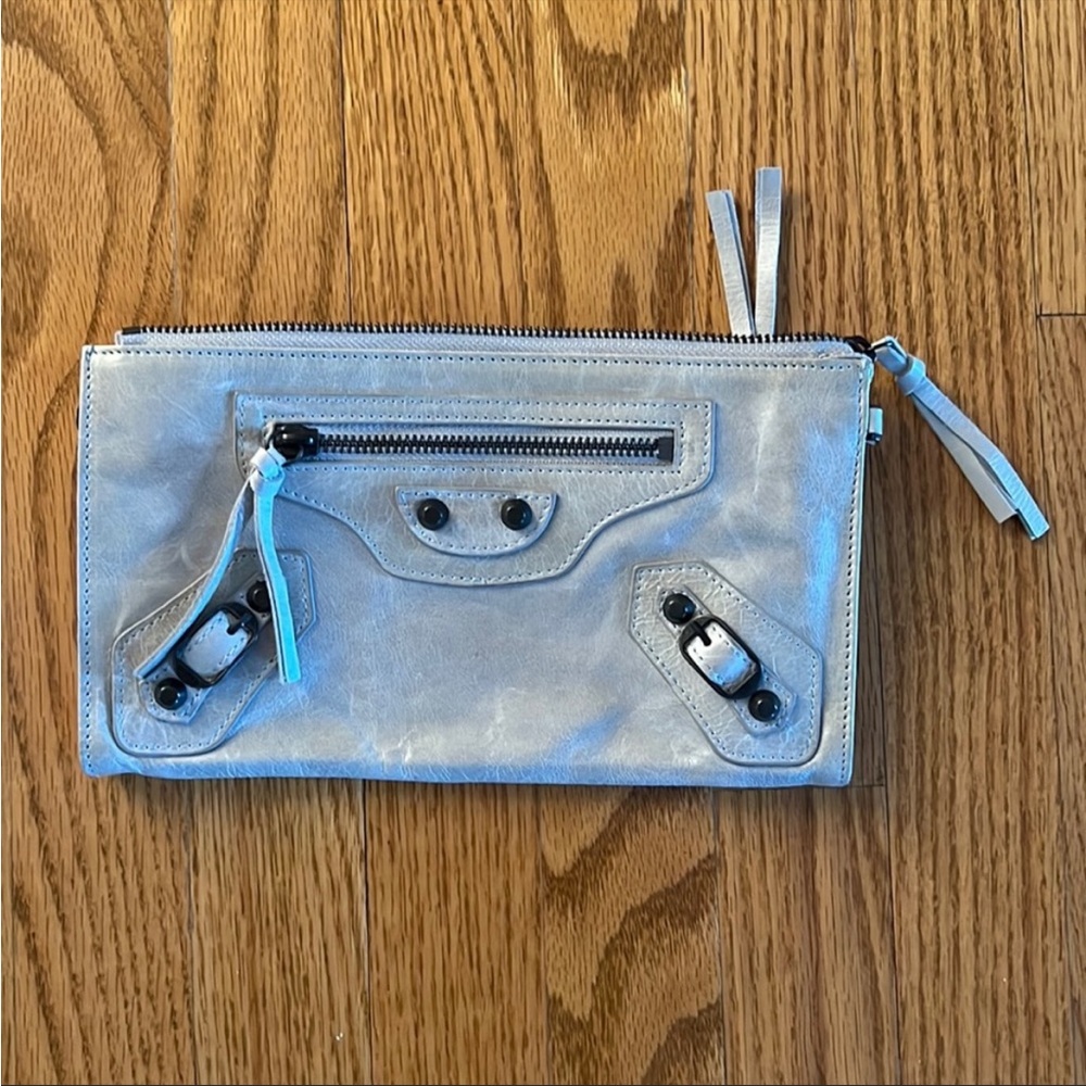 Balenciaga Envelope Leather Gray Clutch Bag